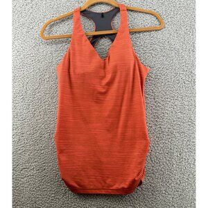 Prana Womens Striped Racerback Tank Top Rouched Sides Size XS Orange & Red